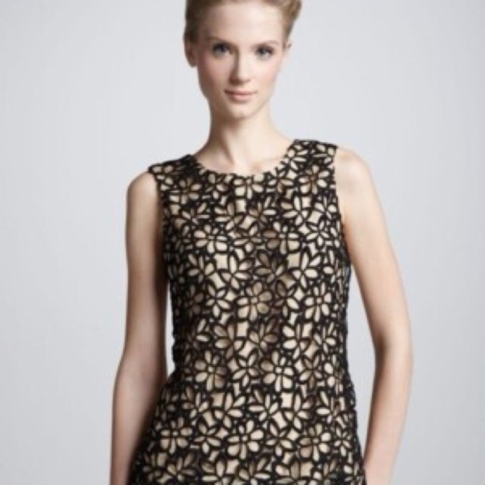 Lela Rose Women's Sleeveless Blouse Beige & Black embroid Size S Business Casual